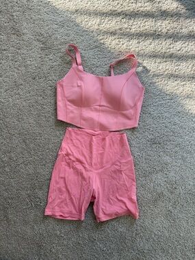 aerie Pink Athletic Shorts and Crop Top Set